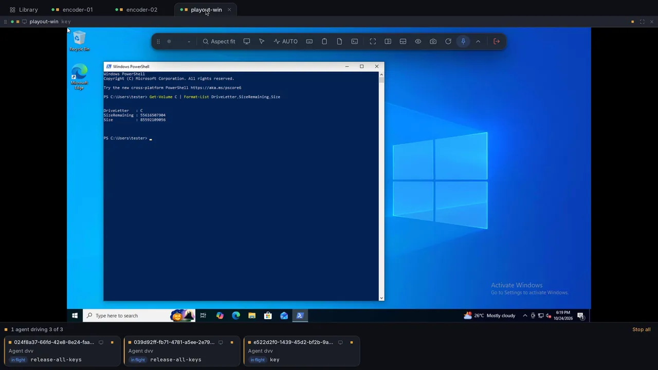 An agent reading disk space in PowerShell on Windows