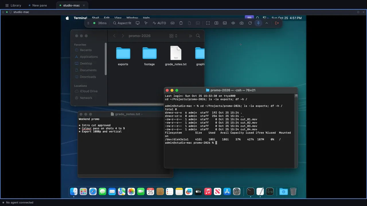 A Mac desktop open in DeskVNC over VNC